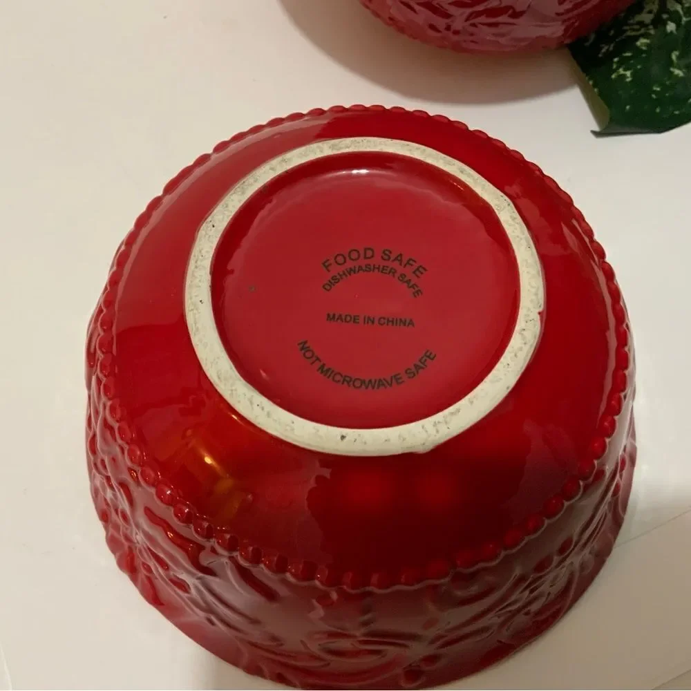 Food safe red Floral Bursts 6” Bowl Set, Set of 2 G3
